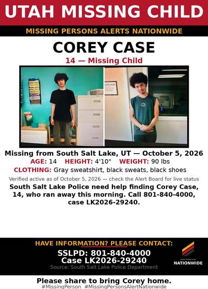 Missing person flyer for Corey Case