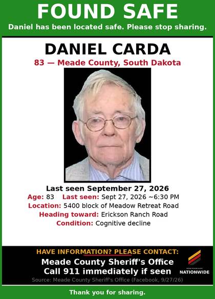 Found safe flyer for Daniel Carda