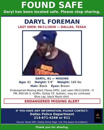 Found safe flyer for Daryl Foreman