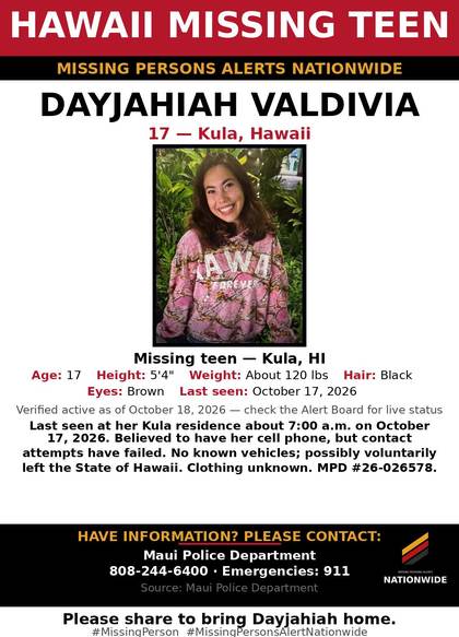 Missing person flyer for Dayjahiah Valdivia