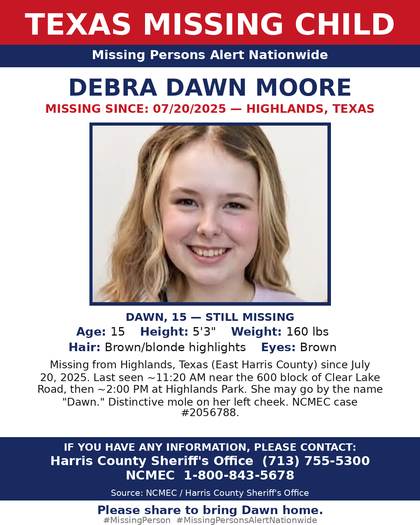 Missing person flyer for Debra Dawn Moore