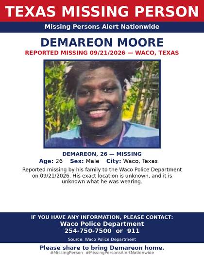 Missing person flyer for Demareon Moore