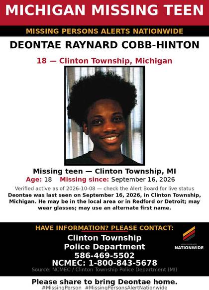 Missing person flyer for Deontae Raynard Cobb-Hinton