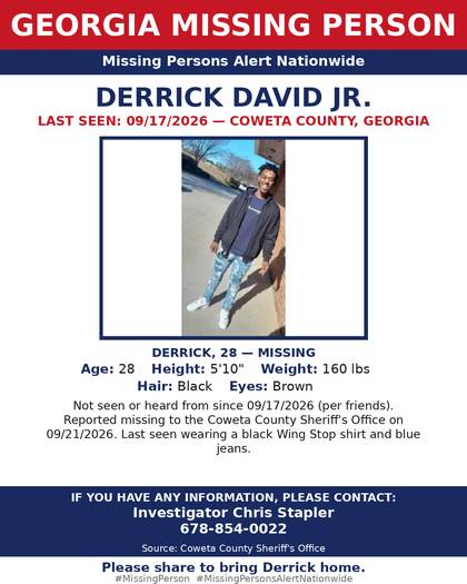 Missing person flyer for Derrick David Jr.