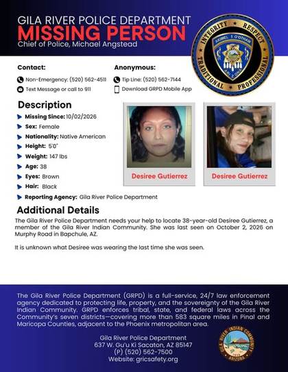 Missing person flyer for Desiree Gutierrez