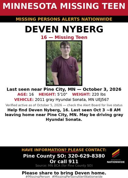 Found safe flyer for Deven Nyberg