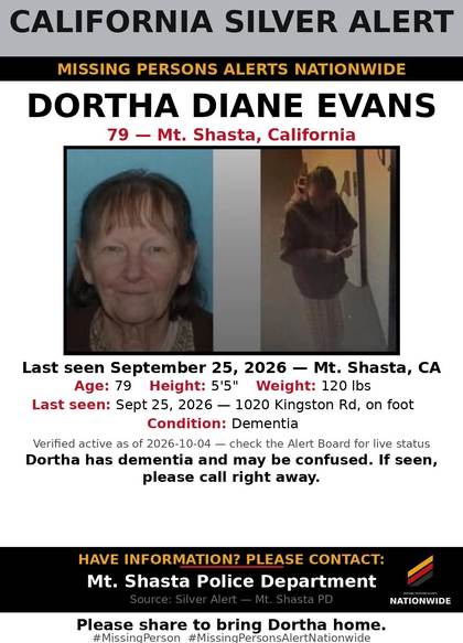 Missing person flyer for Dortha Diane Evans