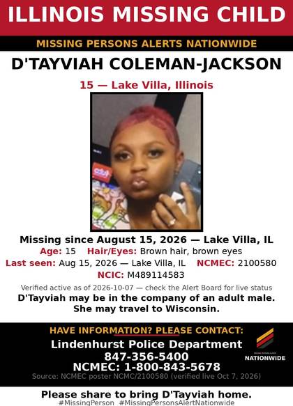 Missing person flyer for D'Tayviah Coleman-Jackson