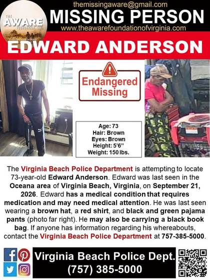 Missing person flyer for Edward Anderson