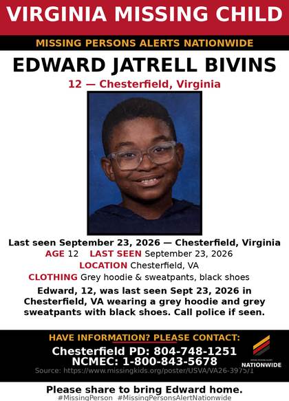 Missing person flyer for Edward Jatrell Bivins