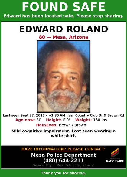 Found safe flyer for Edward Roland