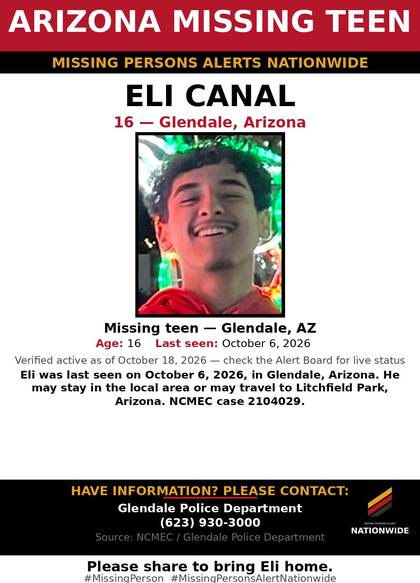 Missing person flyer for Eli Canal