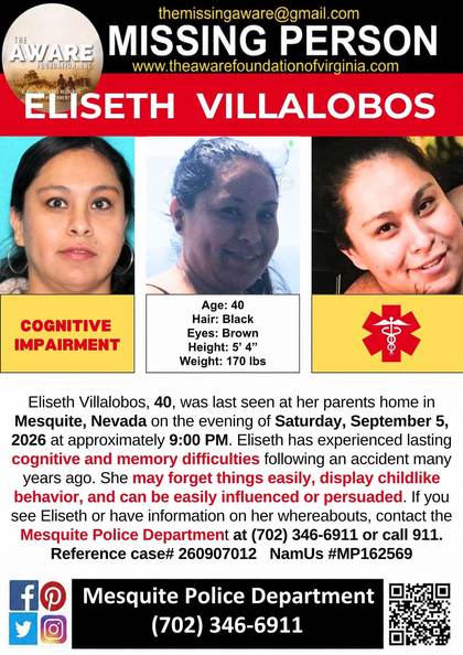 Missing person flyer for Eliseth Villalobos