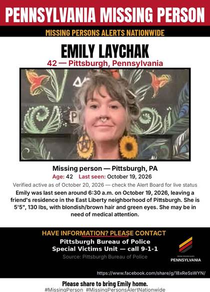 Missing person flyer for Emily Laychak