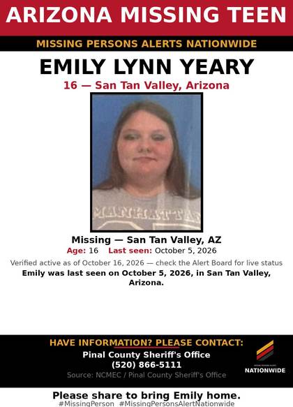 Missing person flyer for Emily Lynn Yeary