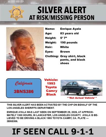 Missing person flyer for Enrique Ayala
