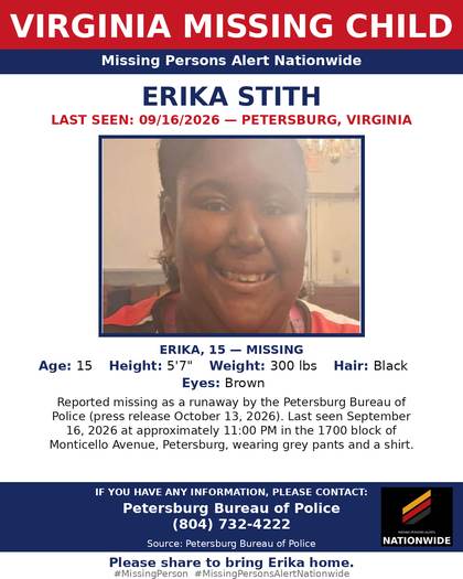 Missing person flyer for Erika Stith