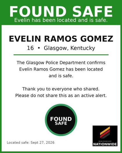 Found safe flyer for Evelin Ramos Gomez