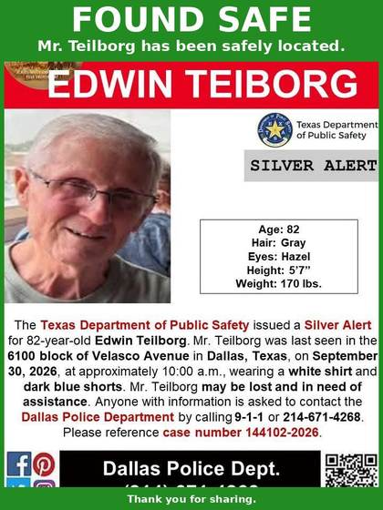Found safe flyer for Edwin Teilborg