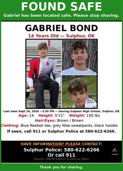Found safe flyer for Gabriel Bond
