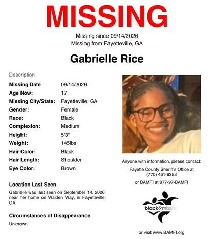 Missing person flyer for Gabrielle Rice