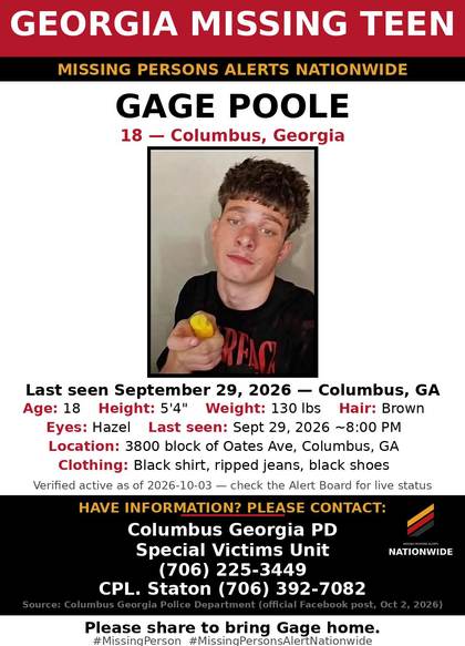 Missing person flyer for Gage Poole