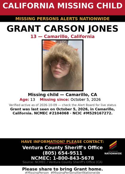 Missing person flyer for Grant Carson Jones