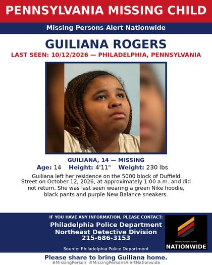 Missing person flyer for Guiliana Rogers