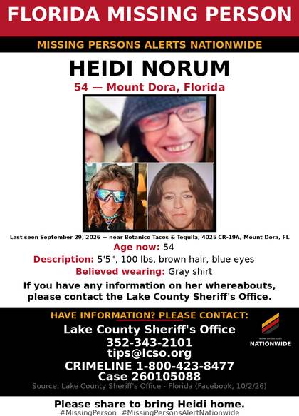 Missing person flyer for Heidi Norum