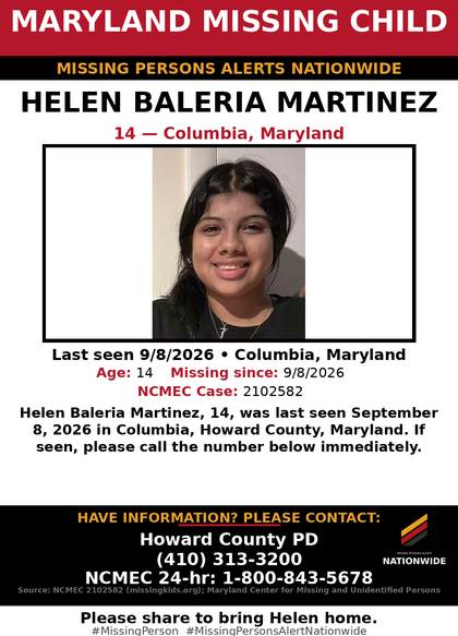 Missing person flyer for Helen Baleria Martinez