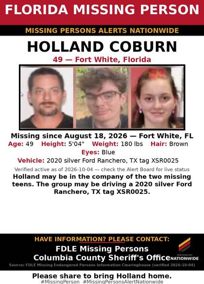 Missing person flyer for Holland Coburn
