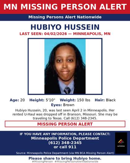 Missing person flyer for Hubiyo Hussein