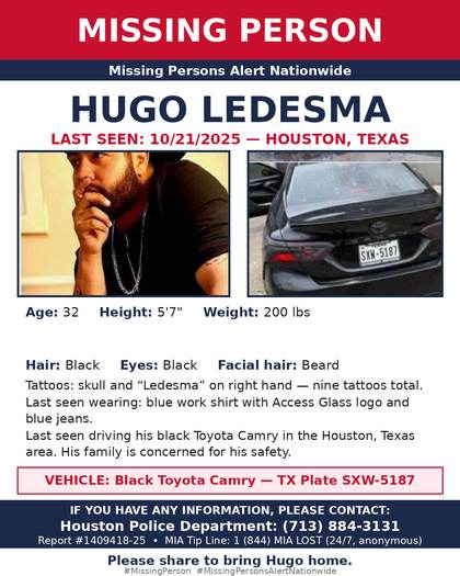Missing person flyer for Hugo Ledesma
