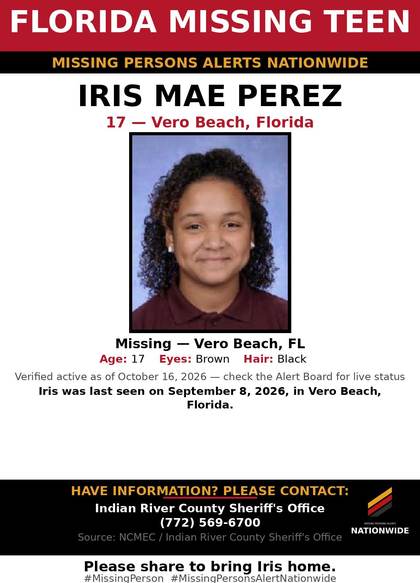 Missing person flyer for Iris Mae Perez