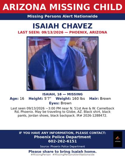 Missing person flyer for Isaiah Chavez