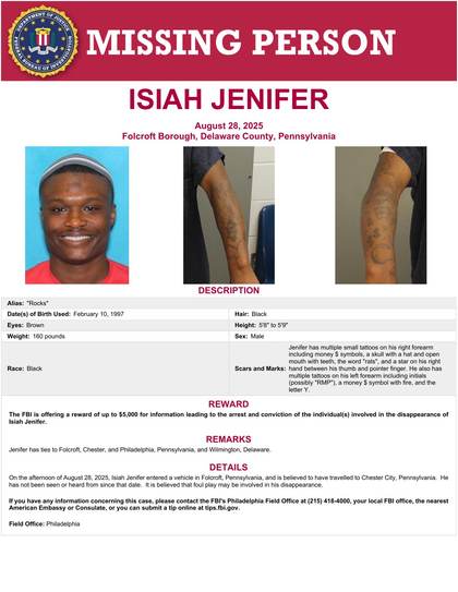 Missing person flyer for Isiah Jenifer