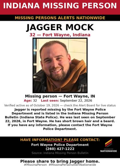 Missing person flyer for Jagger Keegan Mock