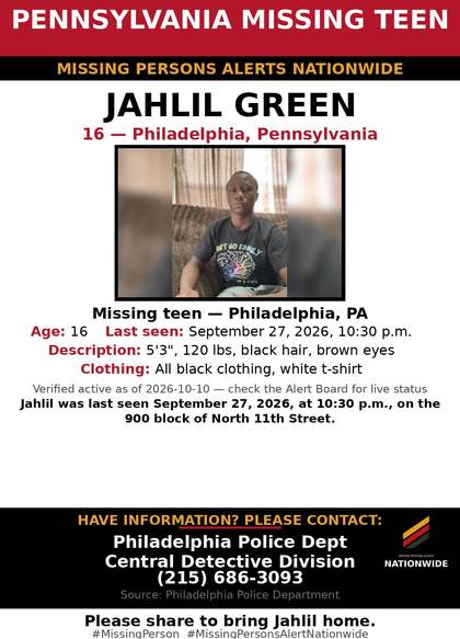 Missing person flyer for Jahlil Green