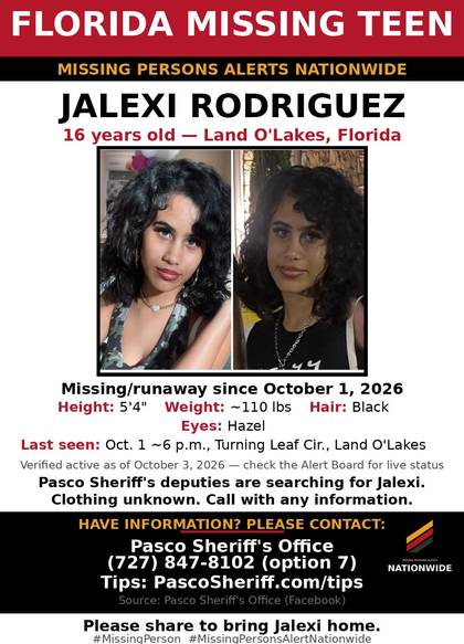 Missing person flyer for Jalexi Rodriguez