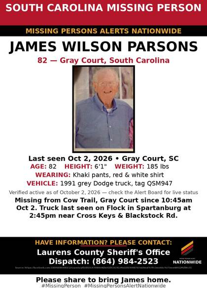 Missing person flyer for James Wilson Parsons