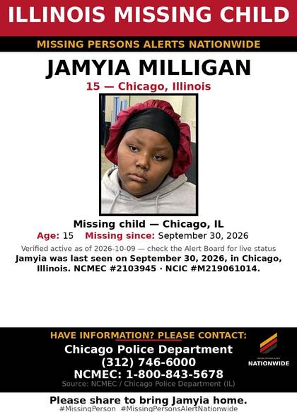 Missing person flyer for Jamyia Milligan