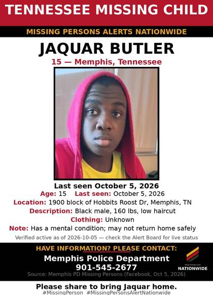 Missing person flyer for Jaquar Butler