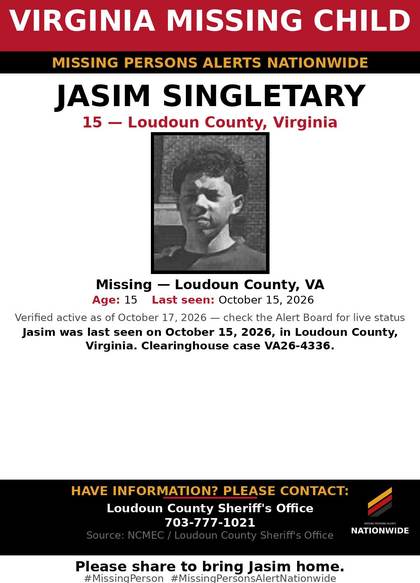 Missing person flyer for Jasim Singletary