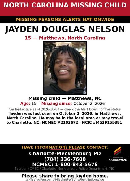 Missing person flyer for Jayden Douglas Nelson