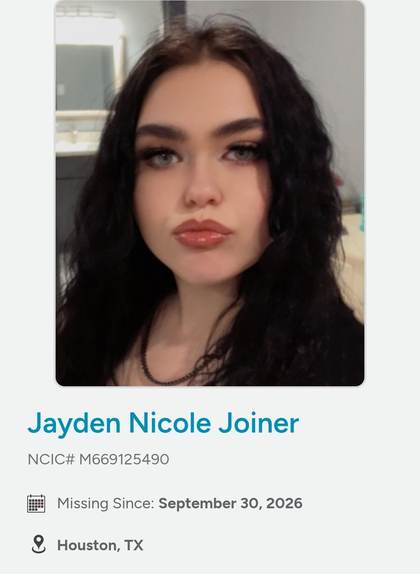 Missing person flyer for Jayden Nicole Joiner