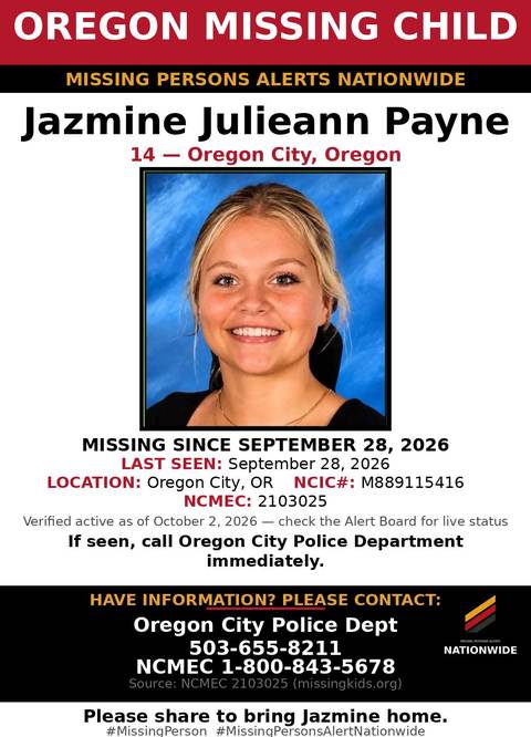 Missing person flyer for Jazmine Julieann Payne
