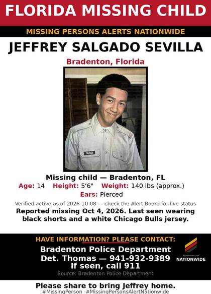 Missing person flyer for Jeffrey Salgado Sevilla