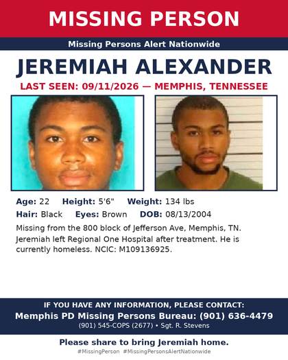 Missing person flyer for Jeremiah Alexander