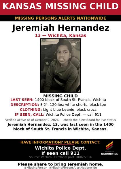 Missing person flyer for Jeremiah Hernandez