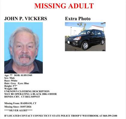 Missing person flyer for John P. Vickers